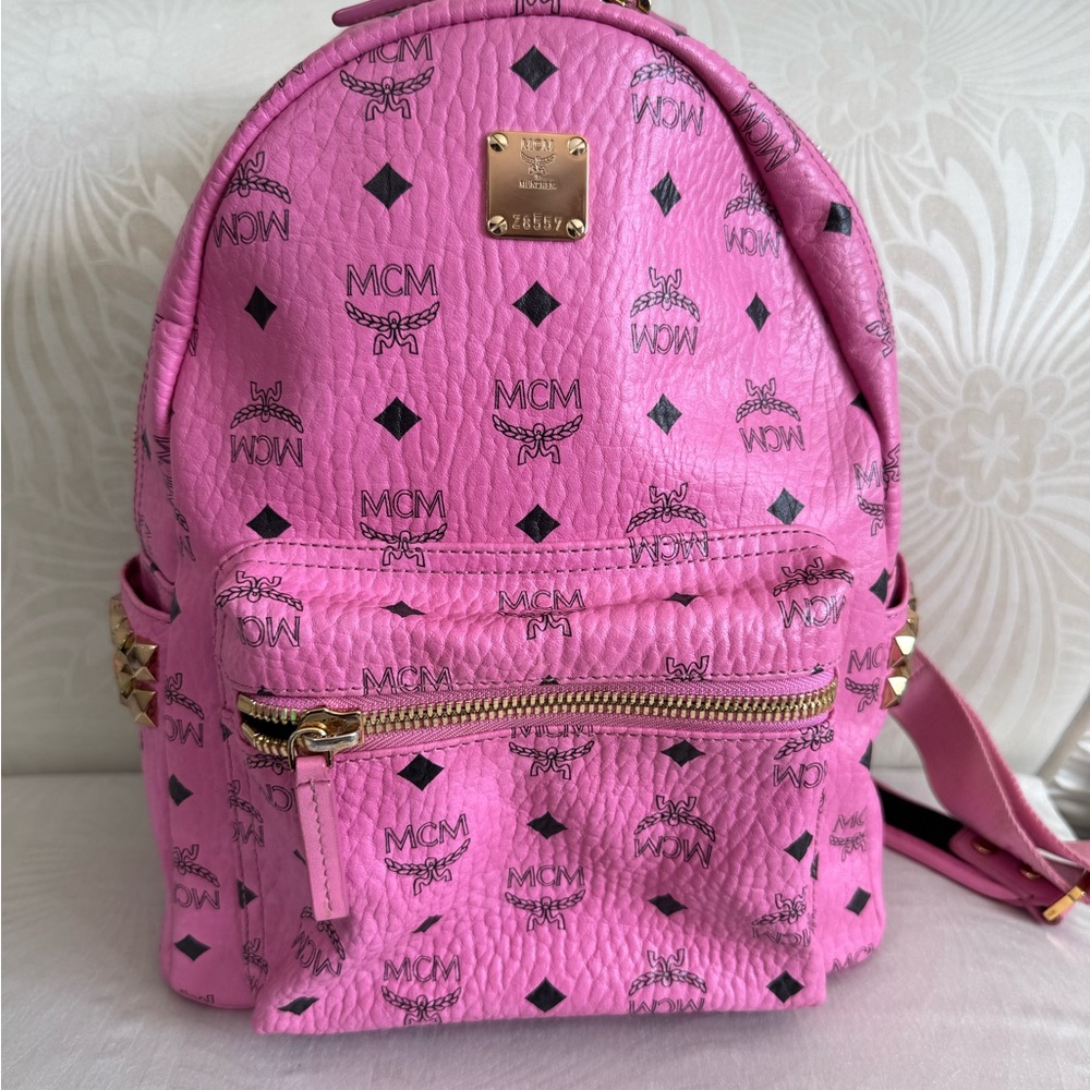 MCM Pink Backpack with Gold Accents - Picture 3 of 9